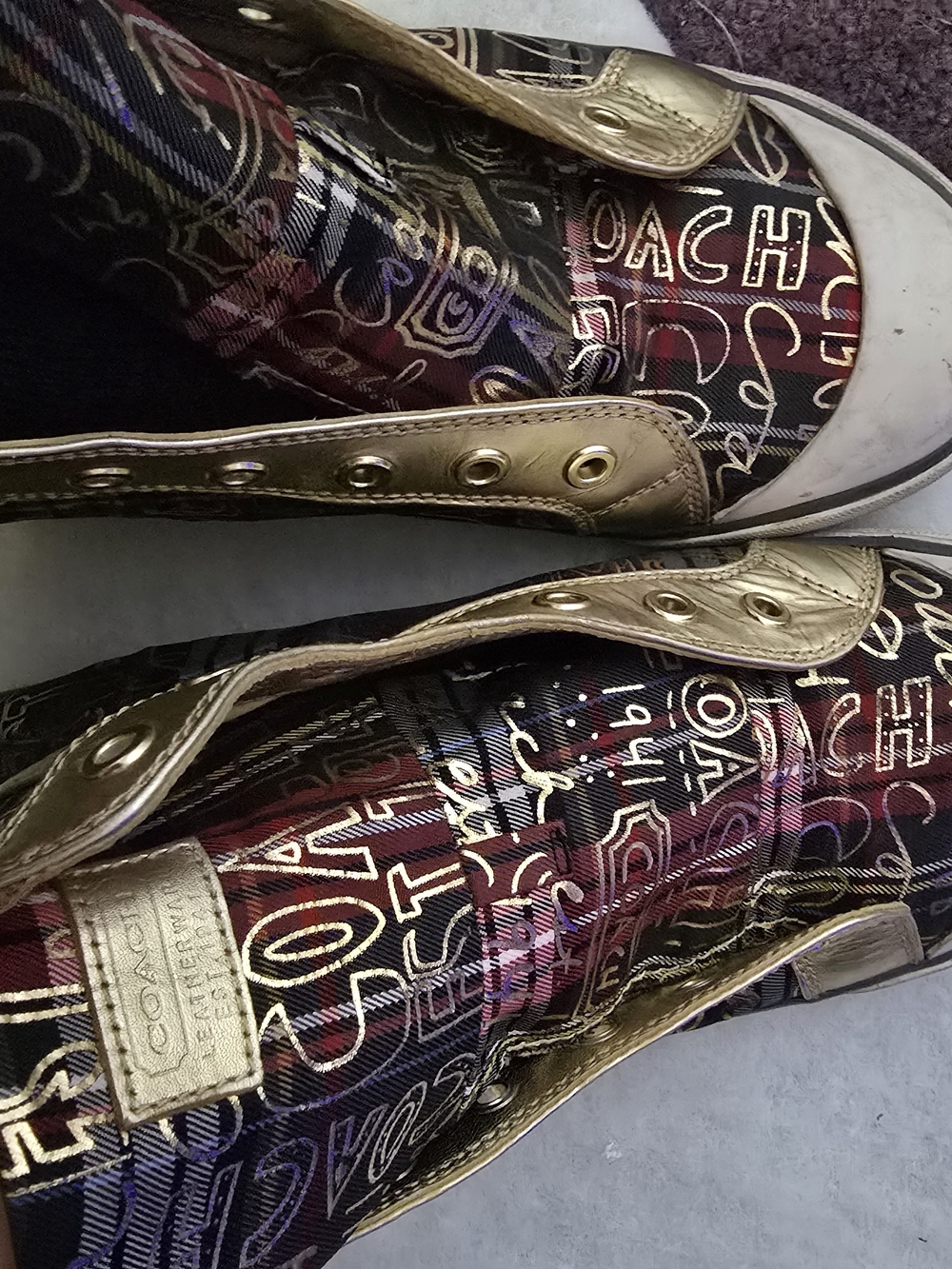 Coach Brittany BARRETT Plaid TARTAN GRAFFITI Gold Signature High-Top Sneakers